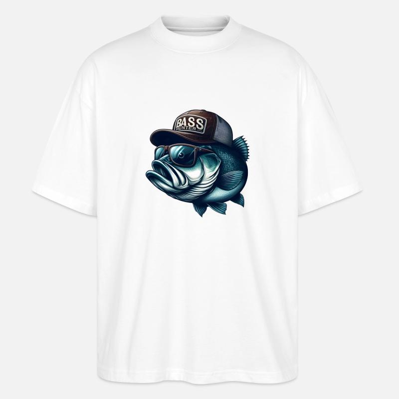 Gestreifter Barschjäger - Stanley/Stella Oversized Unisex Bio T-Shirt Blaster 2.0 - Weiß