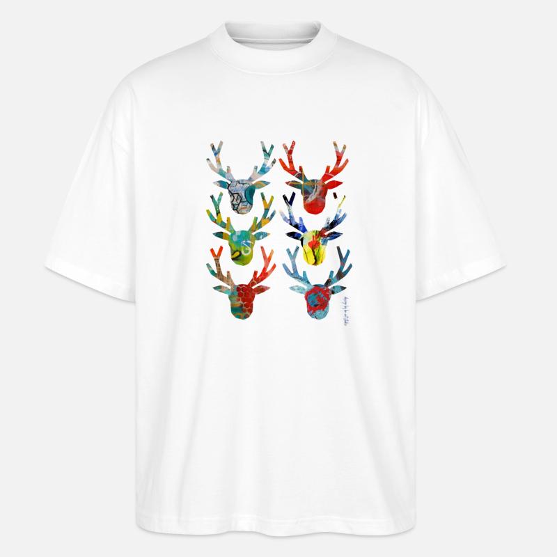 Abstrakte farbige Hirschköpfe - Stanley/Stella Oversized Unisex Bio T-Shirt Blaster 2.0 - Weiß