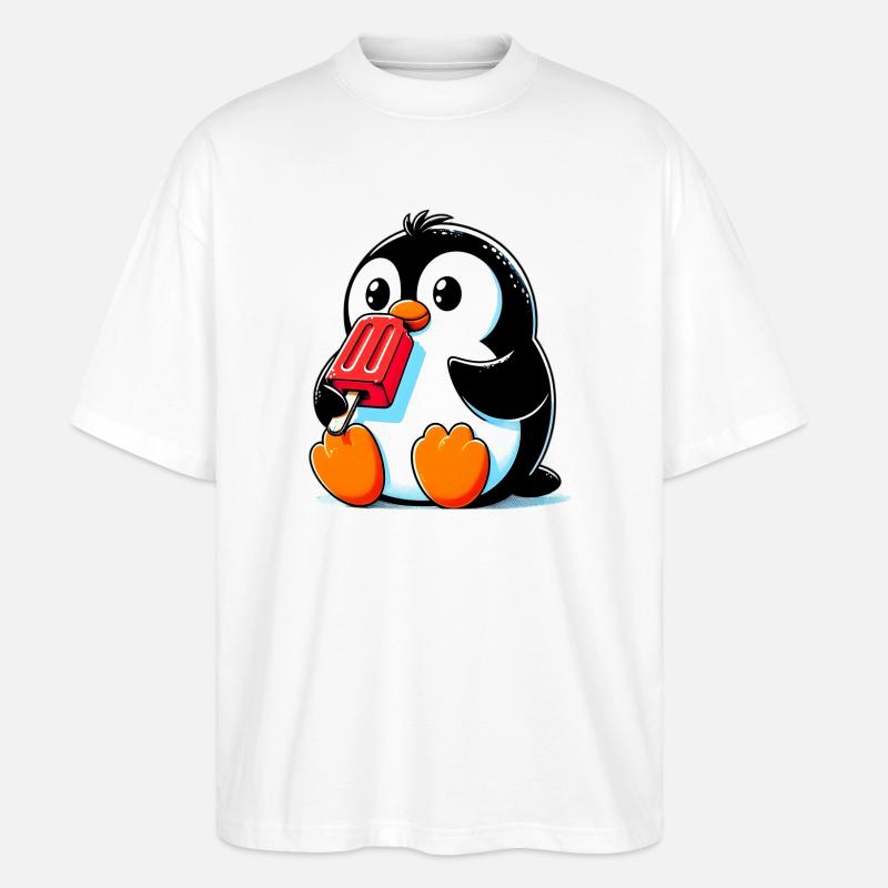 Pinguin isst ein Eis am Stiel - Stanley/Stella Oversized Unisex Bio T-Shirt Blaster 2.0 - Weiß