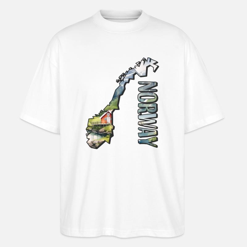 Carte à l’aquarelle Norvège - T-shirt bio Blaster 2.0 coupe oversize Stanley/Stella Unisexe - blanc