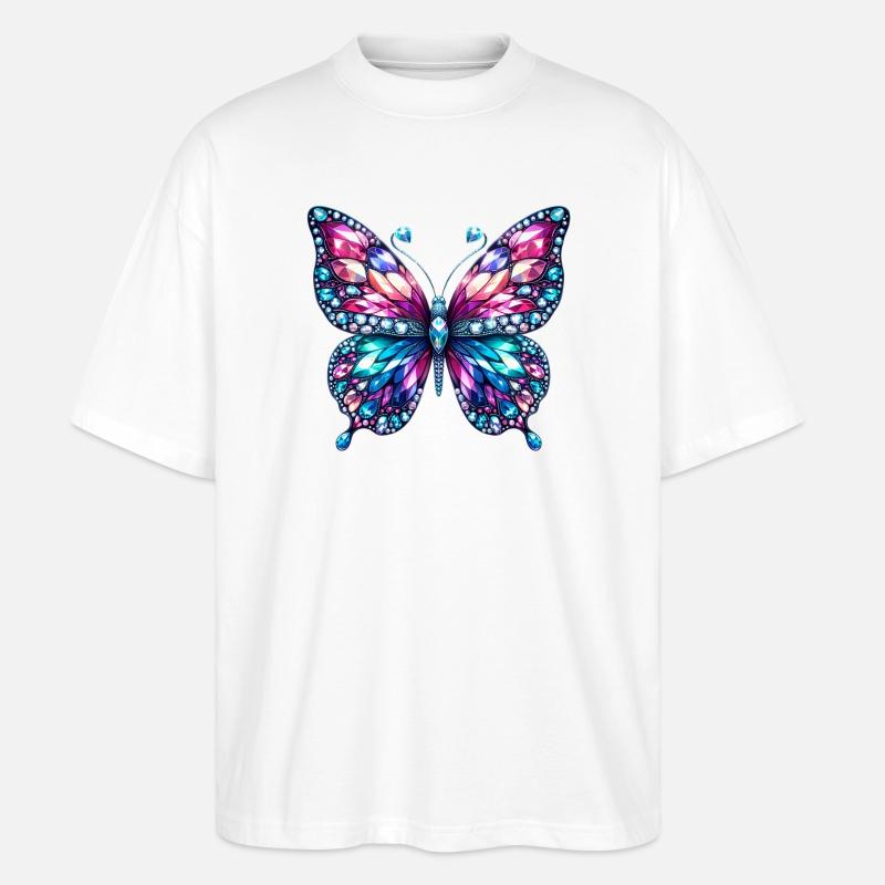 Butterfly, Diamond, Diamonds, Crystals, Crystal - Stanley/Stella Oversized Unisex Organic T-shirt Blaster 2.0 - white