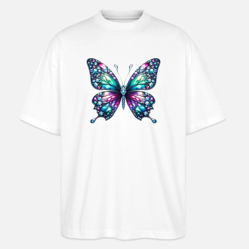 Papillon, Diamant, Diamants, Cristaux, Cristal - T-shirt bio Blaster 2.0 coupe oversize Stanley/Stella Unisexe - blanc