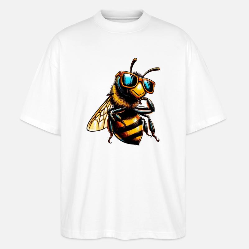 Biene mit Sonnenbrille - Stanley/Stella Oversized Unisex Bio T-Shirt Blaster 2.0 - Weiß