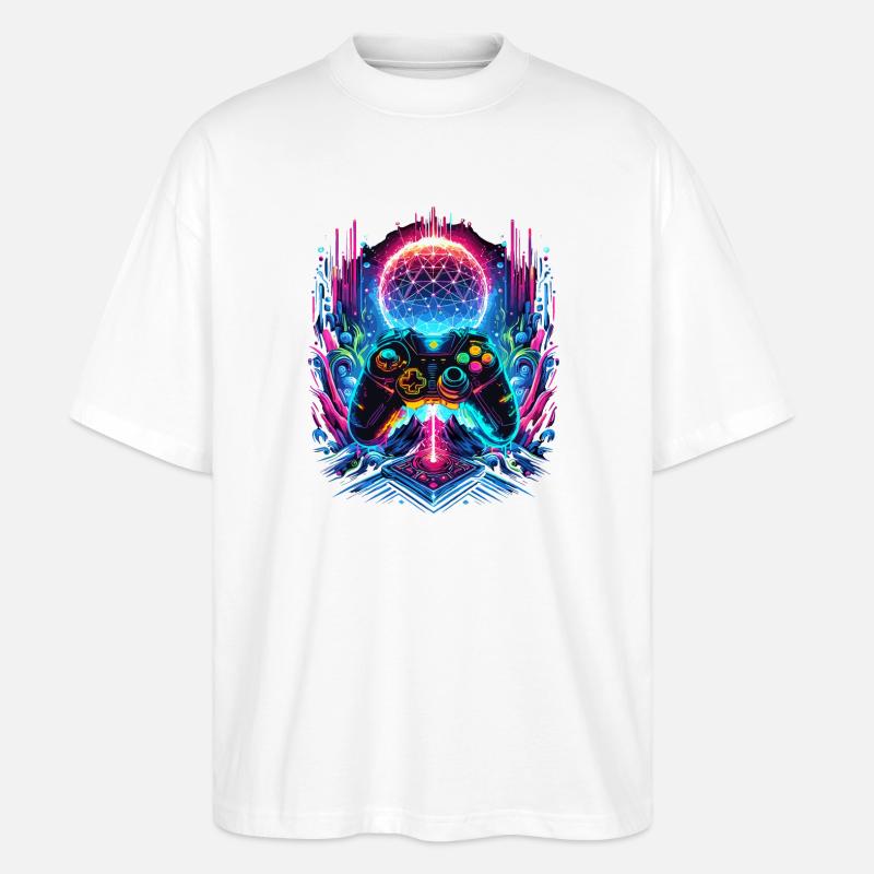 Synthwave Cyberpunk Gaming Controller - Stanley/Stella Oversized Unisex Organic T-shirt Blaster 2.0 - white