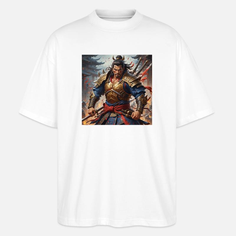 Goldener Krieger mit Doppelschwertern - Stanley/Stella Oversized Unisex Bio T-Shirt Blaster 2.0 - Weiß