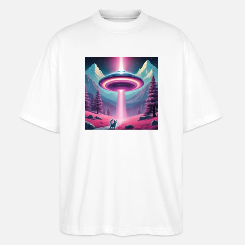 Ufo mit Kätzchen - Stanley/Stella Oversized Unisex Bio T-Shirt Blaster 2.0 - Weiß