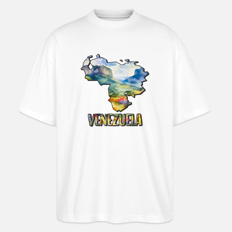 Carte à l’aquarelle Venezuela - T-shirt bio Blaster 2.0 coupe oversize Stanley/Stella Unisexe - blanc