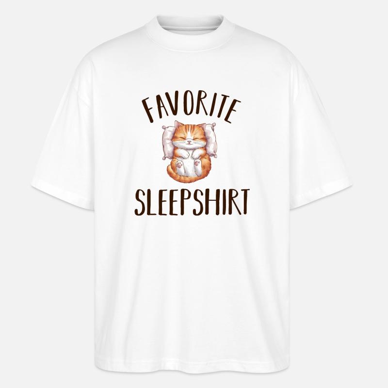 Schlafende Katze Pyjama - Stanley/Stella Oversized Unisex Bio T-Shirt Blaster 2.0 - Weiß