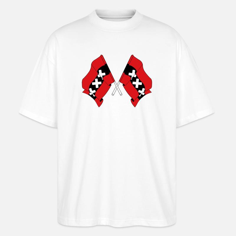 Deux drapeaux Amsterdam Pays-Bas - T-shirt bio Blaster 2.0 coupe oversize Stanley/Stella Unisexe - blanc