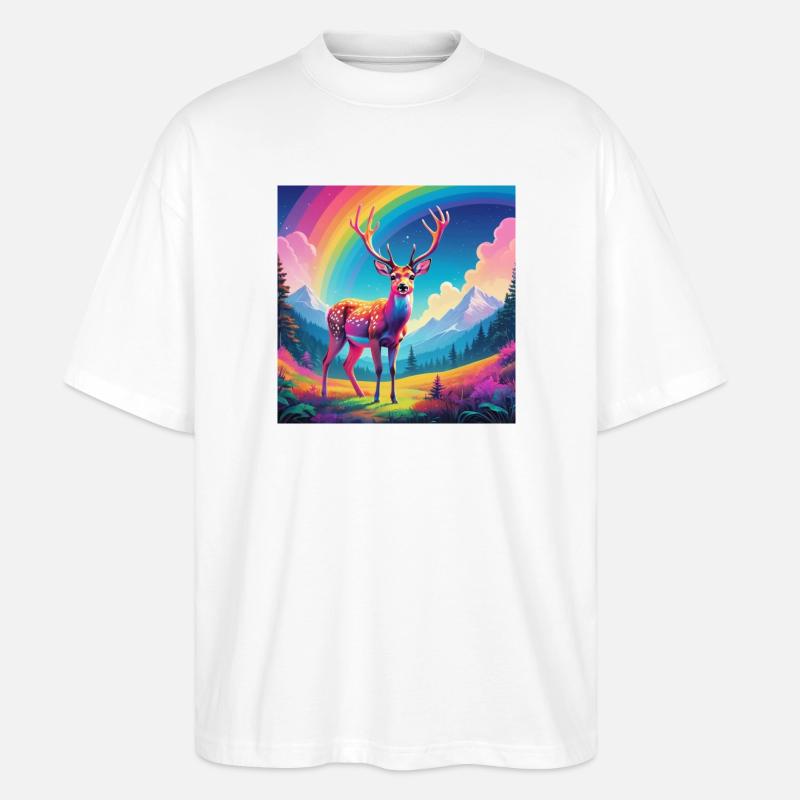 Hirsch mit Regenbogen - Stanley/Stella Oversized Unisex Bio T-Shirt Blaster 2.0 - Weiß