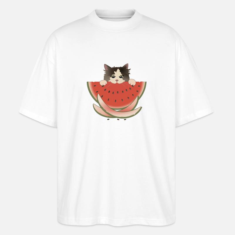 Délice de pastèque Chat - T-shirt bio Blaster 2.0 coupe oversize Stanley/Stella Unisexe - blanc