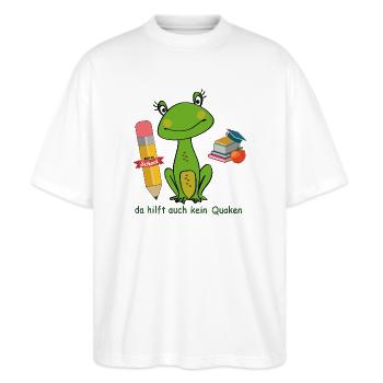 Back to School, Frosch - Stanley/Stella Oversized Unisex Bio T-Shirt Blaster 2.0 - Weiß - Vorne - Alina (178cm) & Michal (187cm)