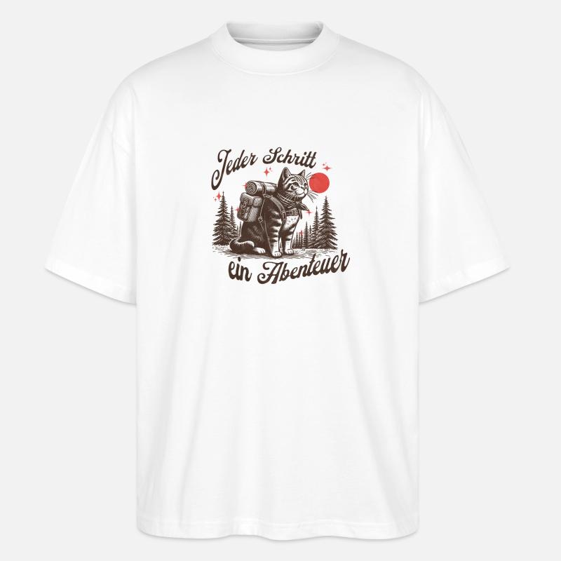 Abenteuerlicher Katzenwanderer beim Nachthimmel - Stanley/Stella Oversized Unisex Bio T-Shirt Blaster 2.0 - Weiß