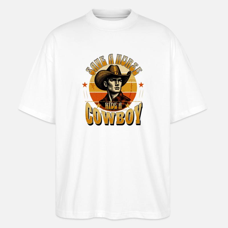 Cowboy Herzblut Retro-Design - Stanley/Stella Oversized Unisex Bio T-Shirt Blaster 2.0 - Weiß