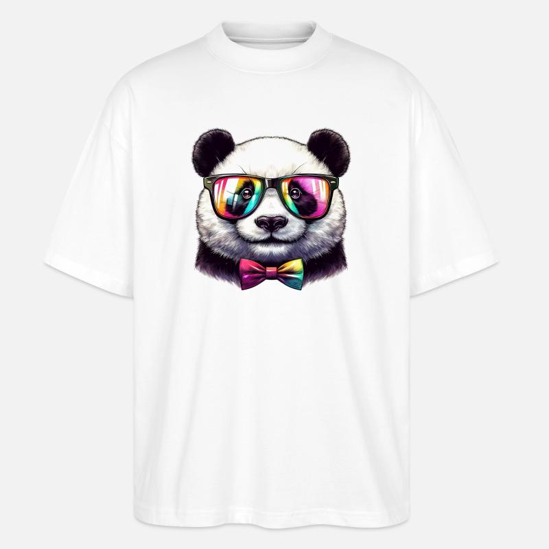 Panda mit Brille und Fliege - Stanley/Stella Oversized Unisex Bio T-Shirt Blaster 2.0 - Weiß