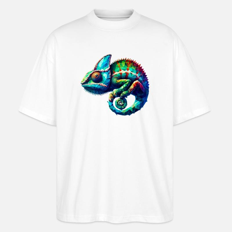 Polygonales Chamäleon - Stanley/Stella Oversized Unisex Bio T-Shirt Blaster 2.0 - Weiß
