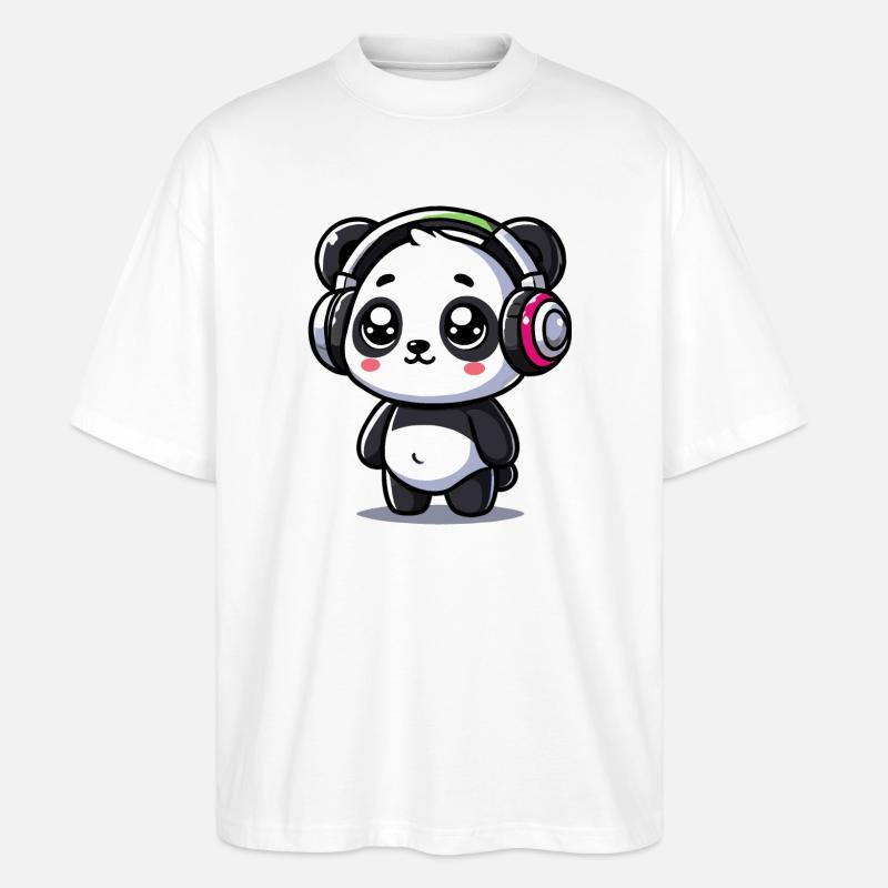 niedliches Panda Kopfhörer Motiv - Stanley/Stella Oversized Unisex Bio T-Shirt Blaster 2.0 - Weiß