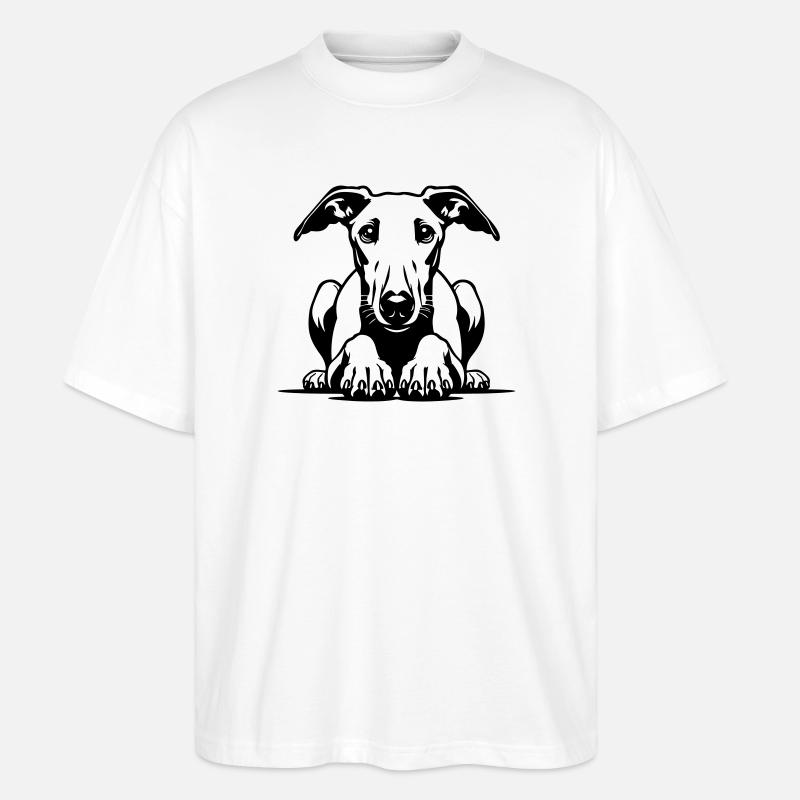 Whippet Kopf mit Pfoten - Stanley/Stella Oversized Unisex Bio T-Shirt Blaster 2.0 - Weiß