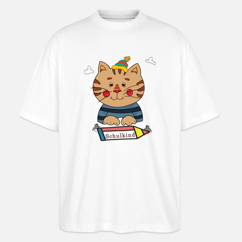 Schulkind Katze - Stanley/Stella Oversized Unisex Bio T-Shirt Blaster 2.0 - Weiß