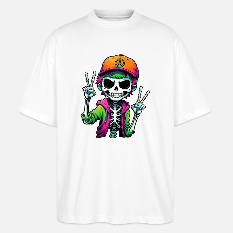 Mignon dessin animé squelette garçon - T-shirt bio Blaster 2.0 coupe oversize Stanley/Stella Unisexe - blanc
