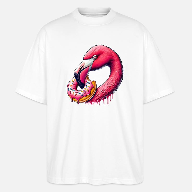 witziger Augenschmaus - Flamingo mit Donut - Stanley/Stella Oversized Unisex Bio T-Shirt Blaster 2.0 - Weiß