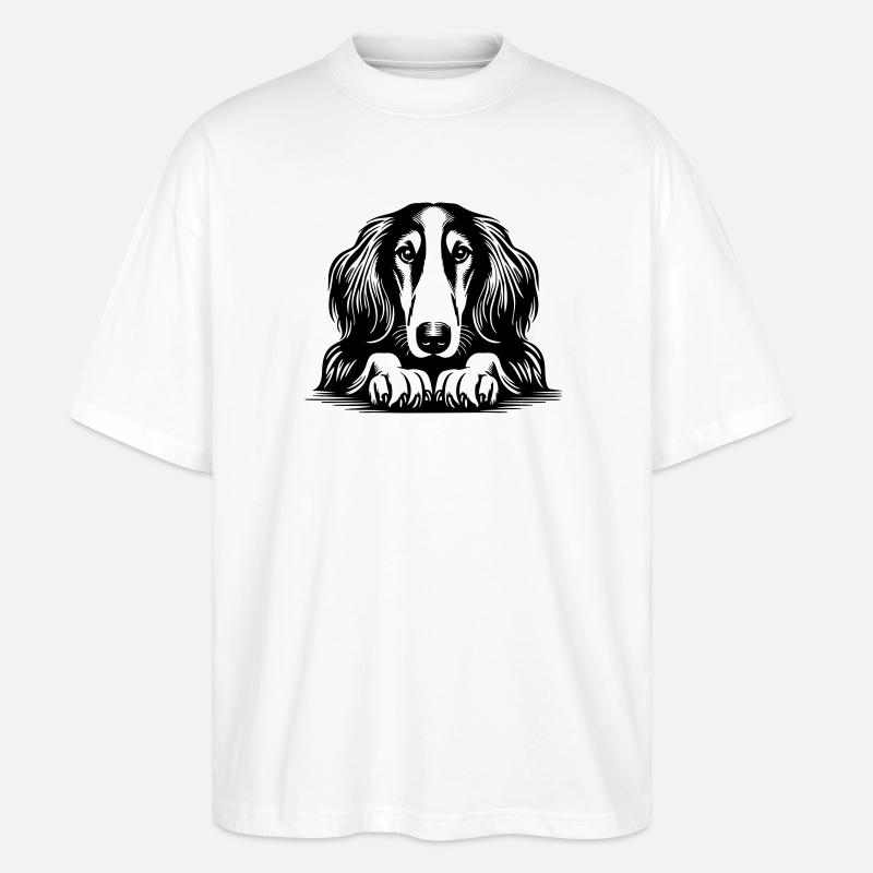 Saluki Kopf mit Pfoten - Stanley/Stella Oversized Unisex Bio T-Shirt Blaster 2.0 - Weiß
