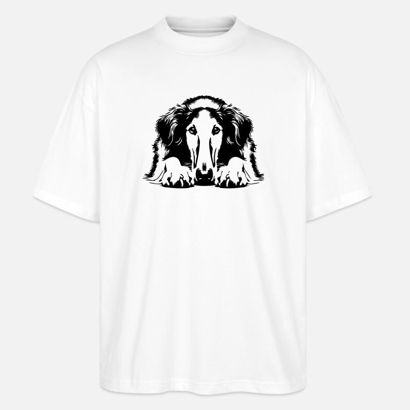 Barsoi Kopf mit Pfoten - Stanley/Stella Oversized Unisex Bio T-Shirt Blaster 2.0 - Weiß
