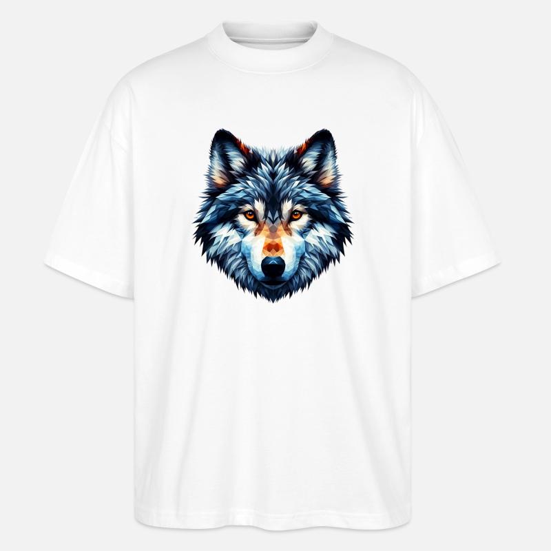 Polygonaler Wolf - Stanley/Stella Oversized Unisex Bio T-Shirt Blaster 2.0 - Weiß