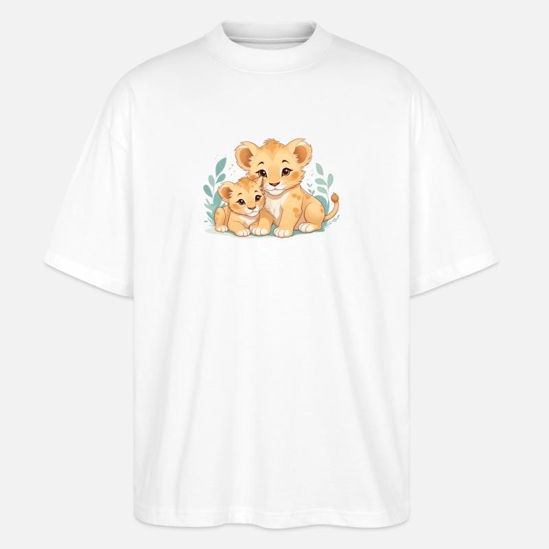 kuschelnde Löwenbabys - Stanley/Stella Oversized Unisex Bio T-Shirt Blaster 2.0 - Weiß