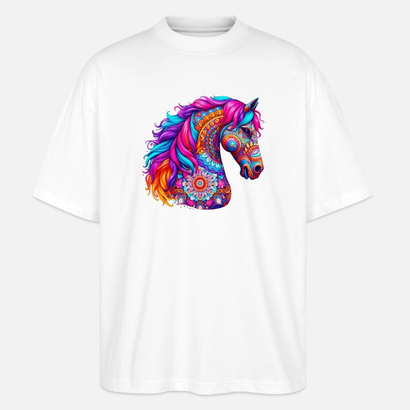 Cheval Mandala Dessin Inde Inde - T-shirt bio Blaster 2.0 coupe oversize Stanley/Stella Unisexe - blanc
