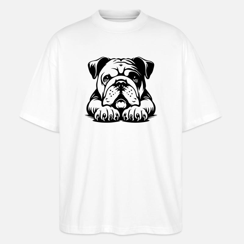 Englische Bulldogge Kopf mit Pfoten - Stanley/Stella Oversized Unisex Bio T-Shirt Blaster 2.0 - Weiß