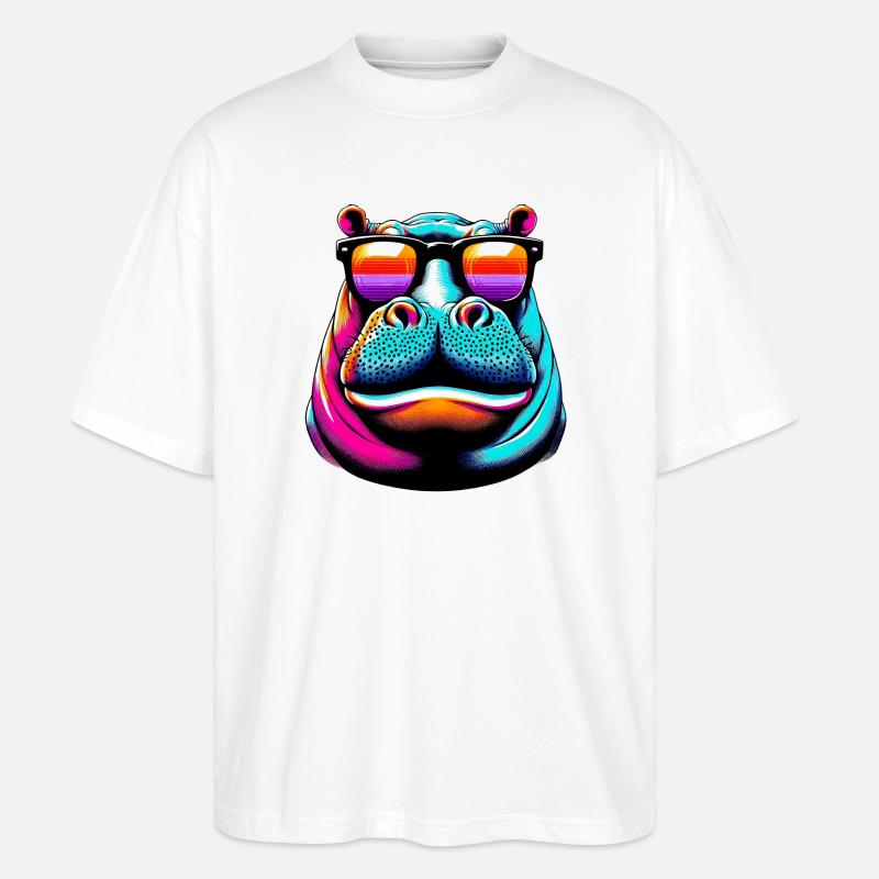 Nilpferd mit Sonnenbrille - Stanley/Stella Oversized Unisex Bio T-Shirt Blaster 2.0 - Weiß
