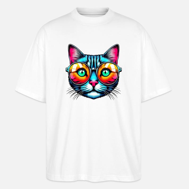 Kater mit Sonnenbrille - Stanley/Stella Oversized Unisex Bio T-Shirt Blaster 2.0 - Weiß