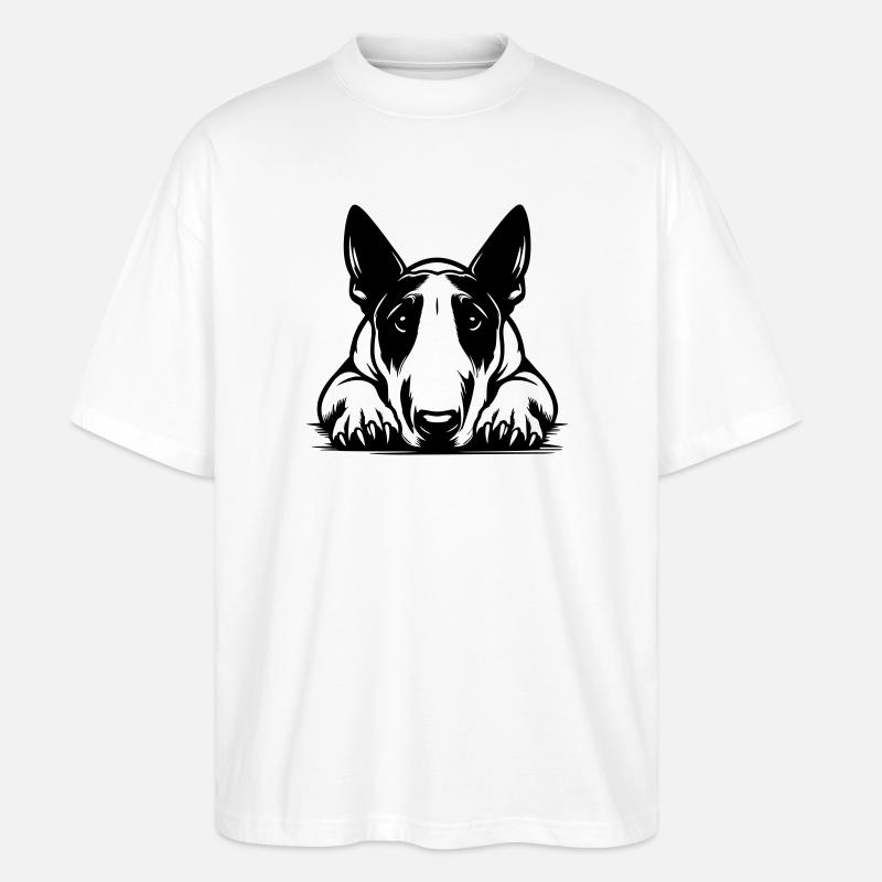 Bullterrier Kopf mit Pfoten - Stanley/Stella Oversized Unisex Bio T-Shirt Blaster 2.0 - Weiß