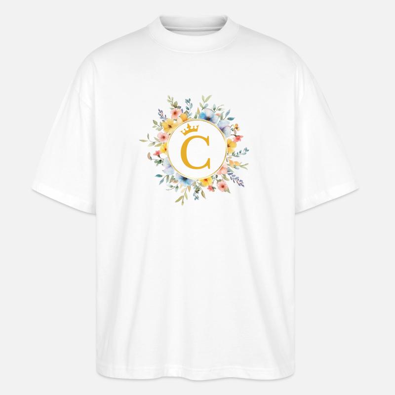 C Monogramm, Blumen-Kreis, personalisierbar - Stanley/Stella Oversized Unisex Bio T-Shirt Blaster 2.0 - Weiß