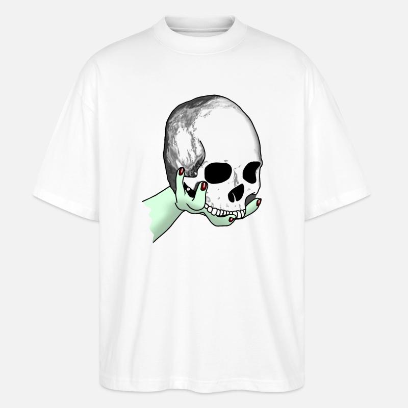 Totenkopf wird dargeboten - Stanley/Stella Oversized Unisex Bio T-Shirt Blaster 2.0 - Weiß