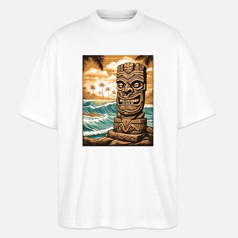 Tiki Statue am Strand - Stanley/Stella Oversized Unisex Bio T-Shirt Blaster 2.0 - Weiß
