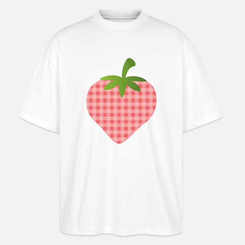 Erdbeere mit Karomuster - personalisierbar - Stanley/Stella Oversized Unisex Bio T-Shirt Blaster 2.0 - Weiß