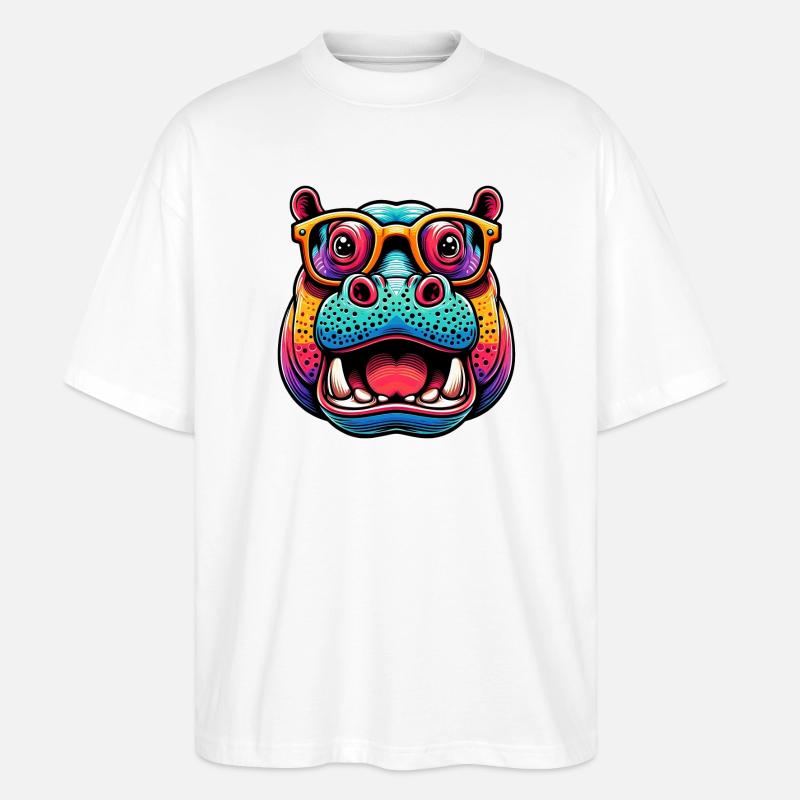 Nilpferd mit Brille - Stanley/Stella Oversized Unisex Bio T-Shirt Blaster 2.0 - Weiß