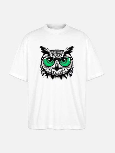 Eule mit Brille - Stanley/Stella Oversized Unisex Bio T-Shirt Blaster 2.0 - Weiß