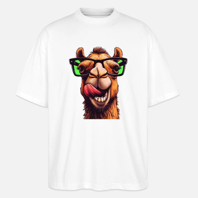 Kamel mit Sonnenbrille - Stanley/Stella Oversized Unisex Bio T-Shirt Blaster 2.0 - Weiß