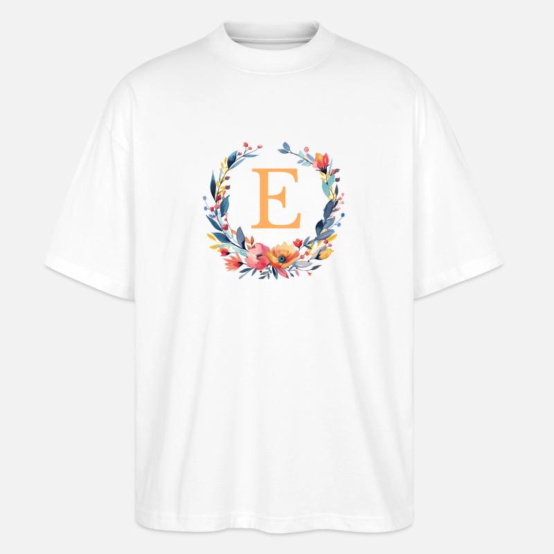 E Monogramm, Blumen-Kranz, personalisierbar - Stanley/Stella Oversized Unisex Bio T-Shirt Blaster 2.0 - Weiß