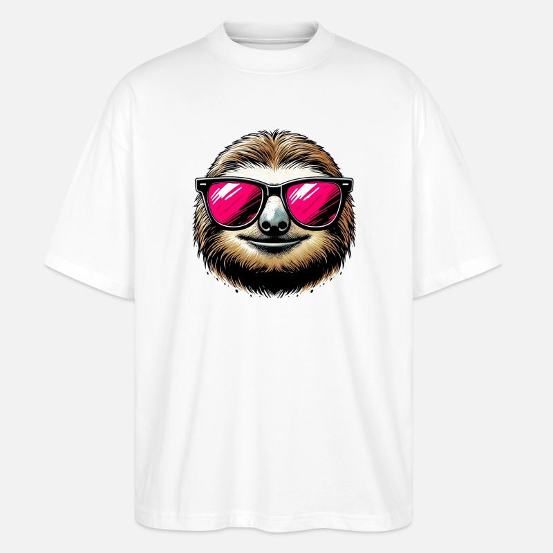 Faultier mit Sonnenbrille - Stanley/Stella Oversized Unisex Bio T-Shirt Blaster 2.0 - Weiß