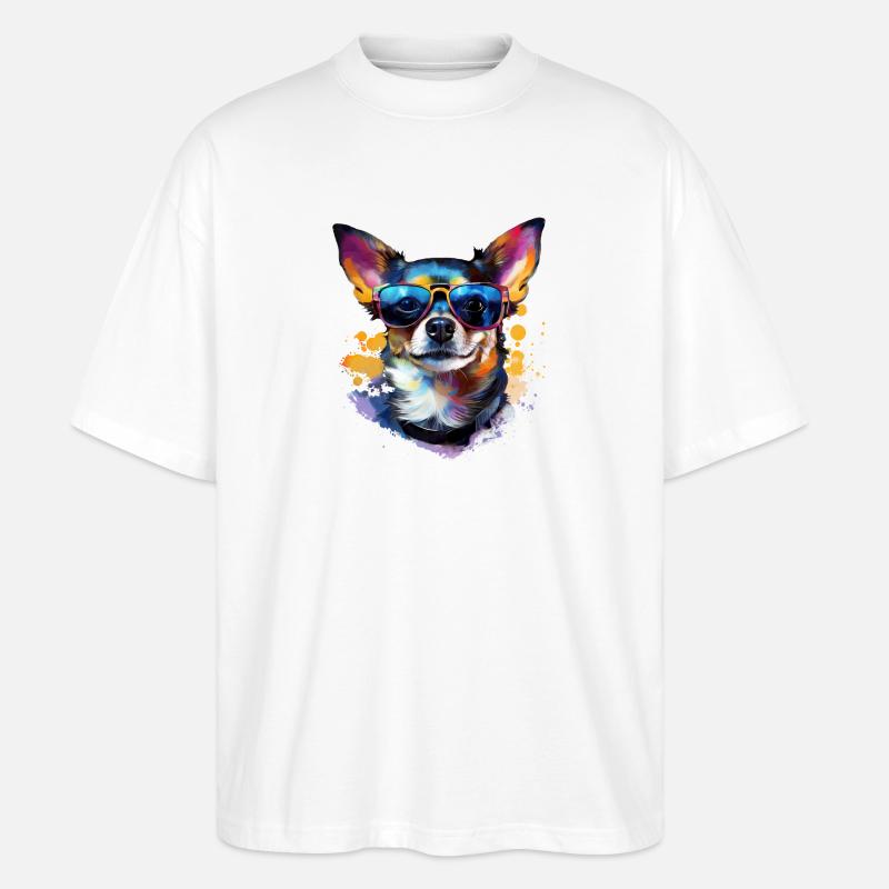 Chihuahua mit Sonnenbrille - Stanley/Stella Oversized Unisex Bio T-Shirt Blaster 2.0 - Weiß
