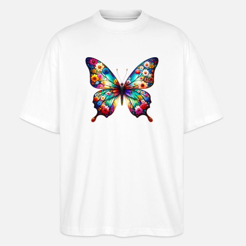 Schmetterling mit Blumen verziert - Stanley/Stella Oversized Unisex Bio T-Shirt Blaster 2.0 - Weiß