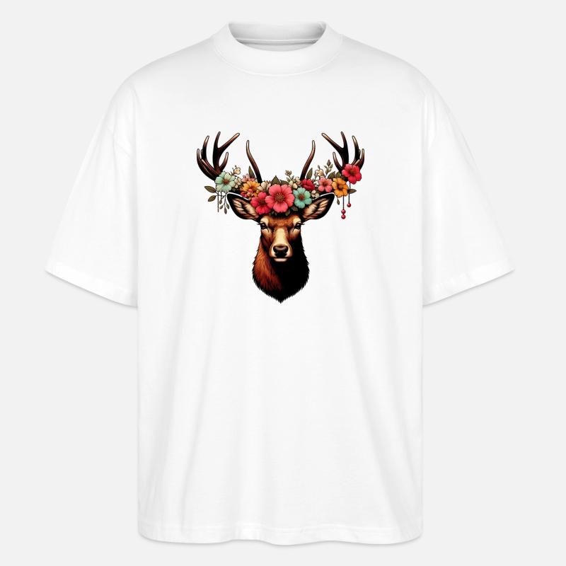 Hirsch mit Blumen - Stanley/Stella Oversized Unisex Bio T-Shirt Blaster 2.0 - Weiß