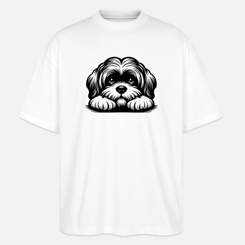 Lhasa Apso Head with Paws - Stanley/Stella Oversized Unisex Organic T-shirt Blaster 2.0 - white