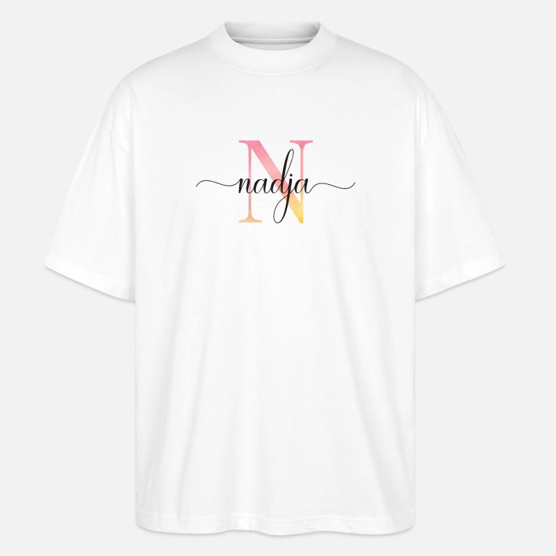 N | Monogramme | Nom | Nadja |Aquarelle - T-shirt bio Blaster 2.0 coupe oversize Stanley/Stella Unisexe - blanc