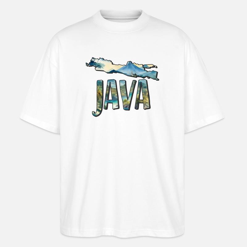 Carte aquarelle Java - T-shirt bio Blaster 2.0 coupe oversize Stanley/Stella Unisexe - blanc