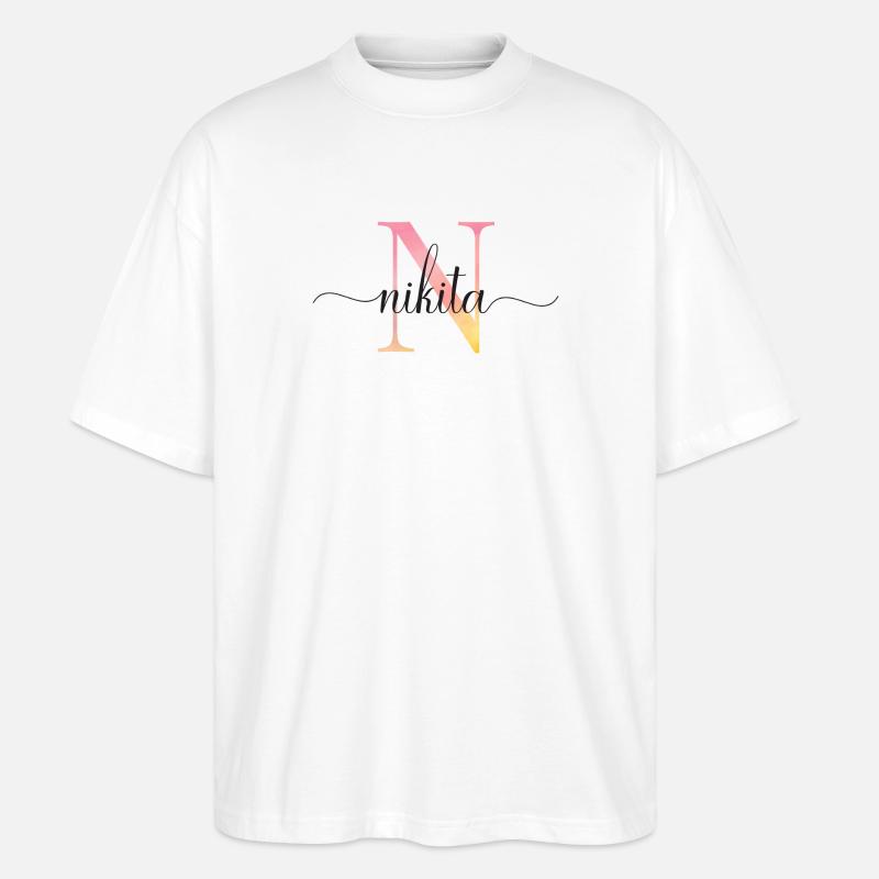 N | Monogramme | Nom | Nikita |Aquarelle - T-shirt bio Blaster 2.0 coupe oversize Stanley/Stella Unisexe - blanc